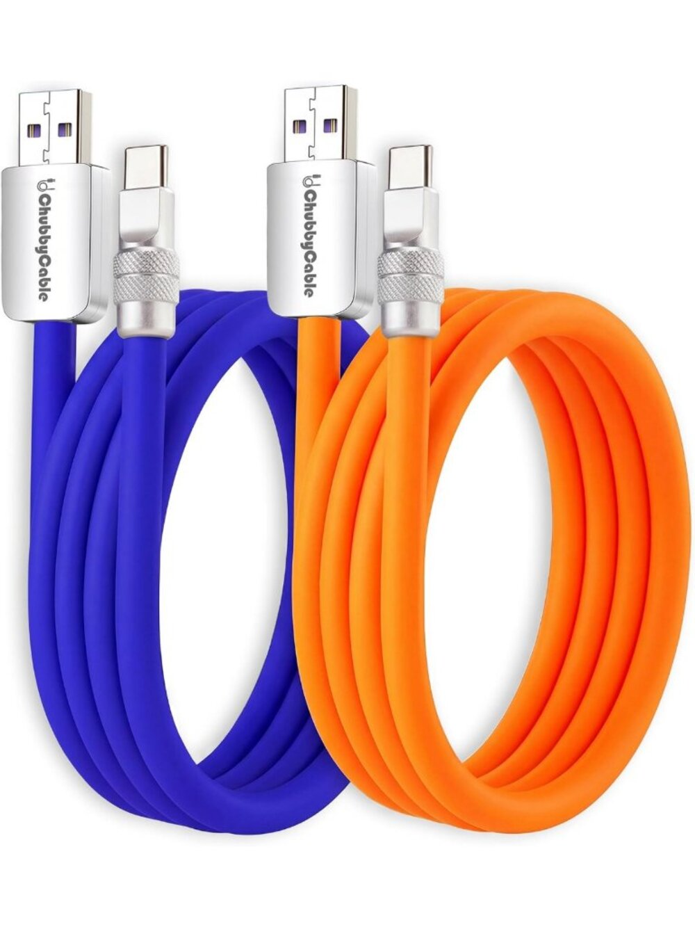 120W Fast Charging Silicone USB A to C Cable, 2 Pack, 3.3FT, Blue & Orange